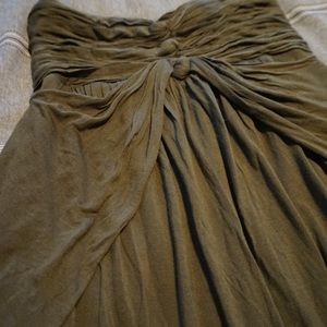 BCBG olive green strapless flowy faerie dress